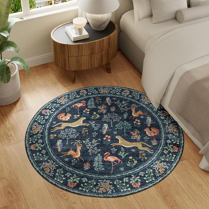 DUKINO 4ft Round Rug, Washable Animal Round Area Rug Non Slip, Non-Shedding - Image 3