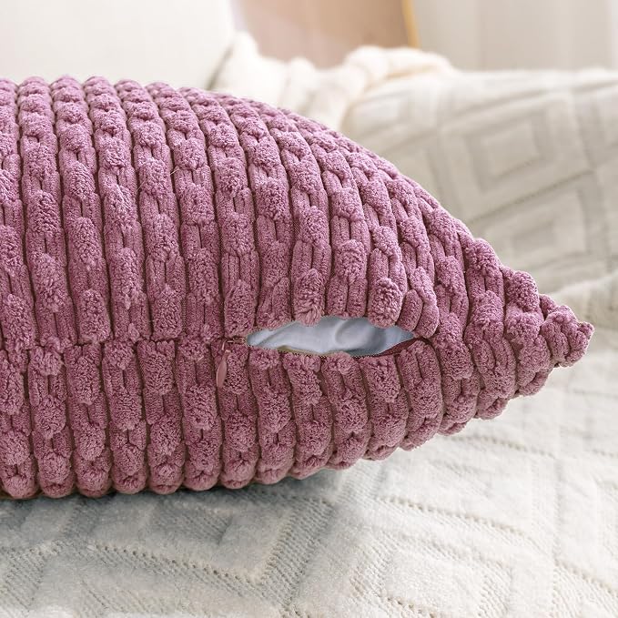Set of 4 Pink Beige White Decorative Throw Pillow Covers 20x20 Inch Corduroy - Image 6