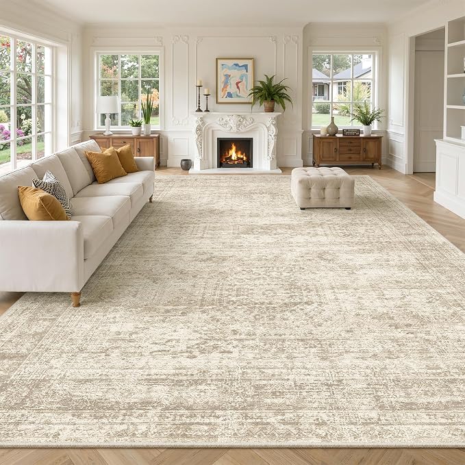Soalmost 10x14 Area Rugs for Living Room Washable Rug Non-Slip Beige | Large - Image 2