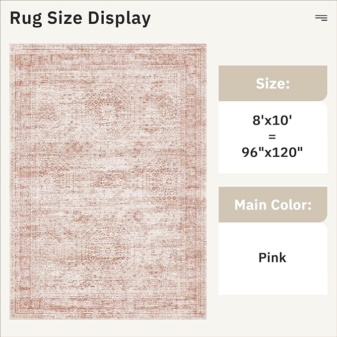 Soalmost Washable Area Rug 8x10 Large Soft Pink Rugs - Image 3