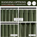 Olive Green Linen Curtains 96 Inches Long 2 Panels Set, Modern Aesthetic Pinch - Image 4