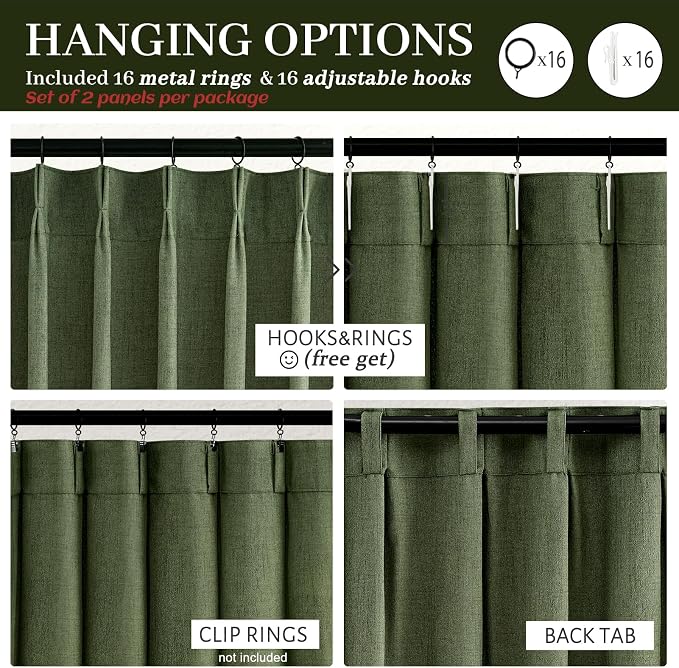 PleatedDrapes Dark Olive Green Pleat Memory Shape Linen Curtains 84 Inch Length - Image 4