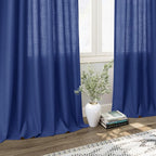 Classic Blue Linen Curtains Semi Sheer 96 Inches Long 2 Panels Set - Image 6