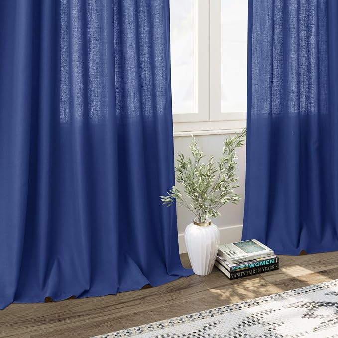 Classic Blue Linen Curtains 108 Inches Long - Image 6