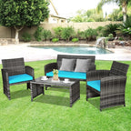 Goplus 4-Piece Rattan Patio Furniture Set, Outdoor Wicker Conversation Sofa - Image 9