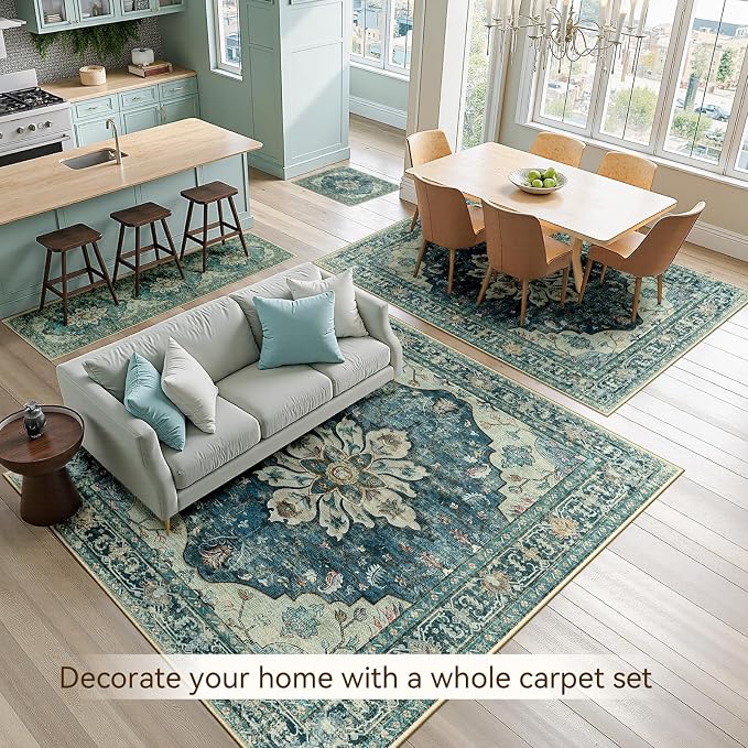 RELEANY Washable Area Rug, Water Repellent, Pet Friendly, Vintage Floral Boho - Image 3