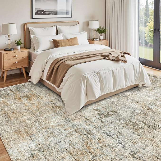 Soalmost 9x12 Area Rugs for Living Room Washable Rug Abstract Orange/Brown | - Image 4