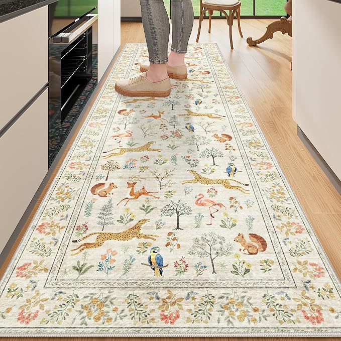 DUKINO 2x6 Runner Rug, Washable Animal Kitchen Rugs Non Slip, Low Pile by DUKINO