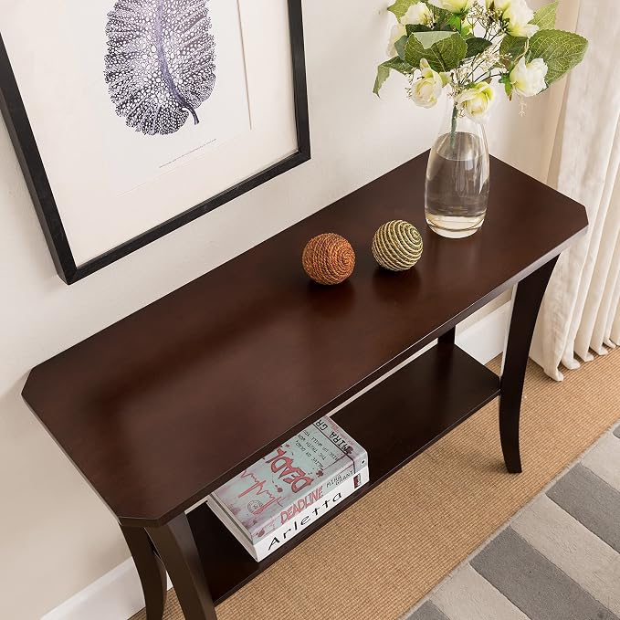 Leick Home Boa Console Table, Solid Wood, Bottom Display Shelf, Narrow Depth - Image 2