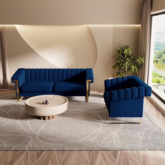 Mid-Century Modern Blue Velvet Single Sofa - Image 7
