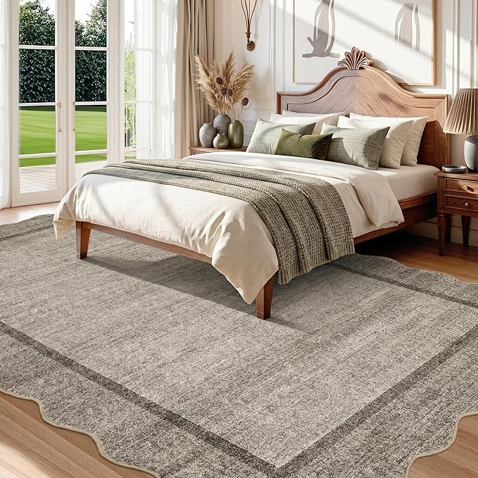GarveeHome Scalloped Living Room Rug 5x7 Area Rug Washable Non Slip Brown | - Image 2