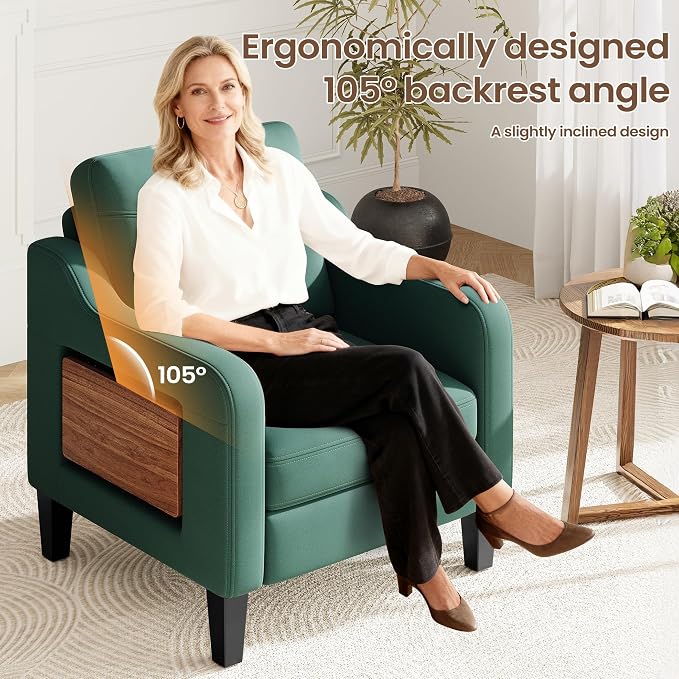 Accent Chair for Living Room Modern Linen Upholstered Armchair Side Wooden - Image 6