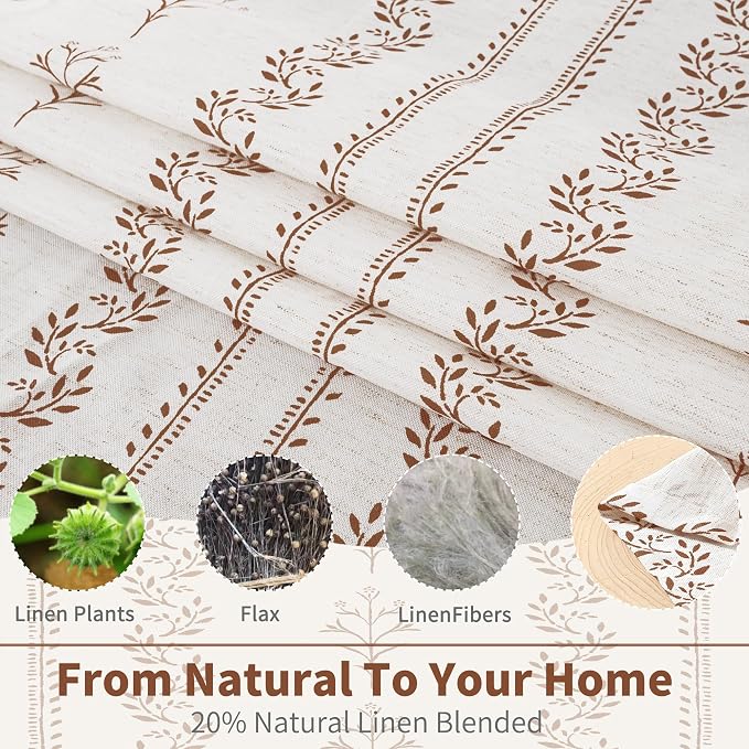 BGment Short Brown Boho Curtains Leaf Floral Print Cottage Core Botanical - Image 3