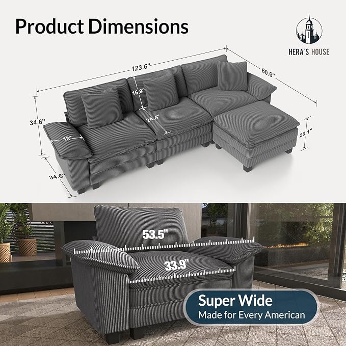HERA'S HOUSE 124" Modular Sectional Sofa, Oversized L Shaped Couches - Image 2