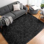 Black Rugs for Bedroom, 3x5 Fluffy Bedside Small Area Rug, Soft Plush Fuzzy - Image 4