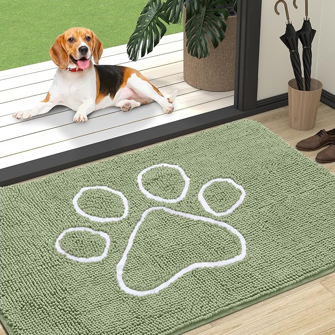 OLANLY Dog Door Mat for Muddy Paws 47x32, Paw Print Design Chenille Mud Mat | by OLANLY