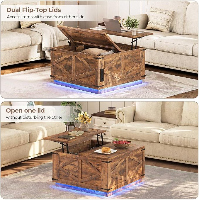 Jocoevol Farmhouse Lift Top Coffee Table, Square Wood Center Table - Image 5