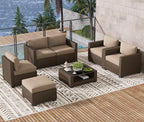 LOUVIXA 7 Piece Outdoor Patio Furniture Set, Rattan Chairs Glass Table Wicker by LOUVIXA