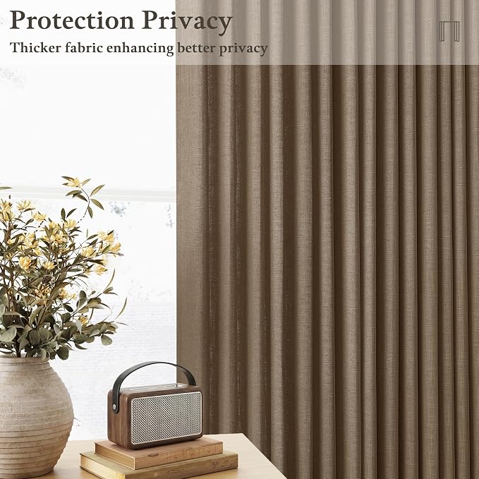 Dark Brown Pinch Pleat Linen Semi Sheer Curtains - Image 2