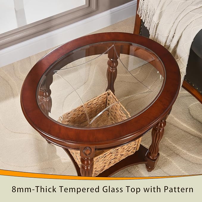 LEEMTORIG Oval Round Glass End Table, 2-Tier Solid Wood Glass Top End Side - Image 5