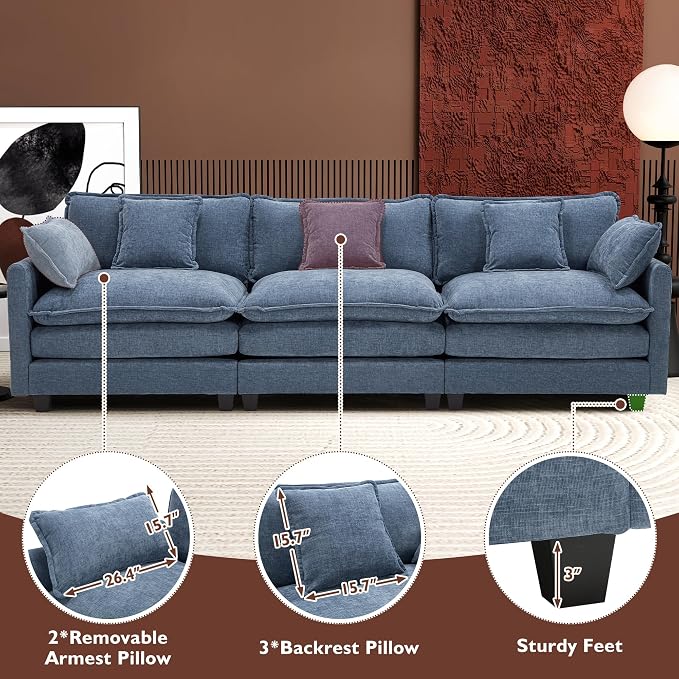 Ihanherry 111.4 Inch 3-Seater Cloud Sofa, Modular Sectional Couch, Modern Deep - Image 6