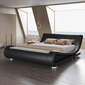 SHA CERLIN Queen Size Upholstered Bed Frame, Deluxe Low Profile Sleigh Bed by SHACERLIN