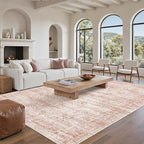 Soalmost 5x7 Area Rugs Pink Low Pile Washable Trendy Faded Style Rug | Vintage - Image 9