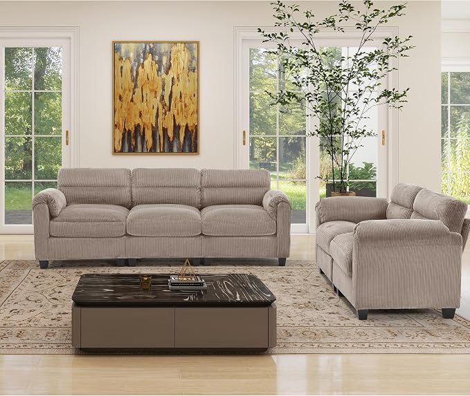 HAOMARKETS Corduroy Sofa Set, Upholstered Loveseat, and 3-Seater Couch - Image 6