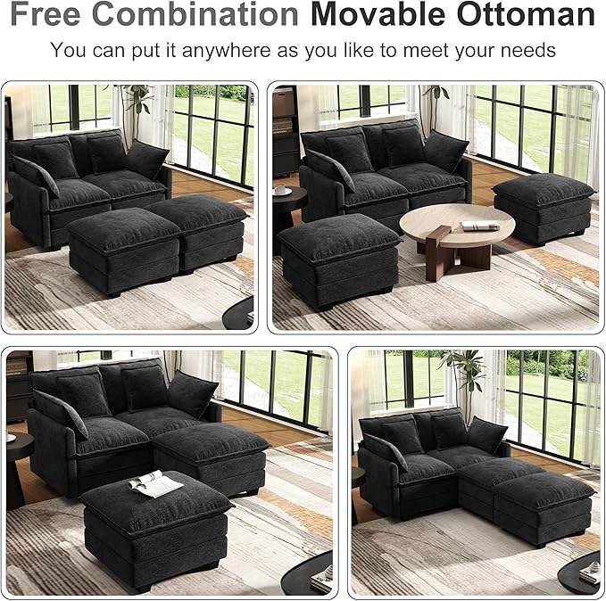 58" Cloud Couch Loveseat, Deep Seat Modular Sectional Sofa - Image 5