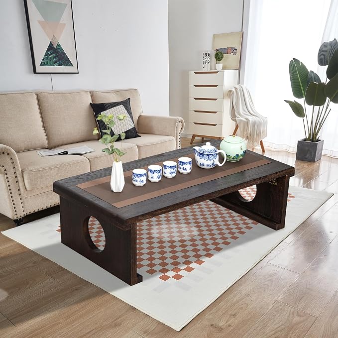 Foldable Japanese Coffee Table，Folding Japanese Floor Table，Natural Brown - Image 6