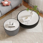 Round Marble Coffee Table Set of 2, 2 Piece White Coffee Table and End Table - Image 4