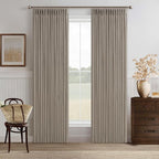 Burlywood Linen Pleated Semi Sheer Curtains 80 Inches Long 50 Inch Wide | Taupe by Twodrapes