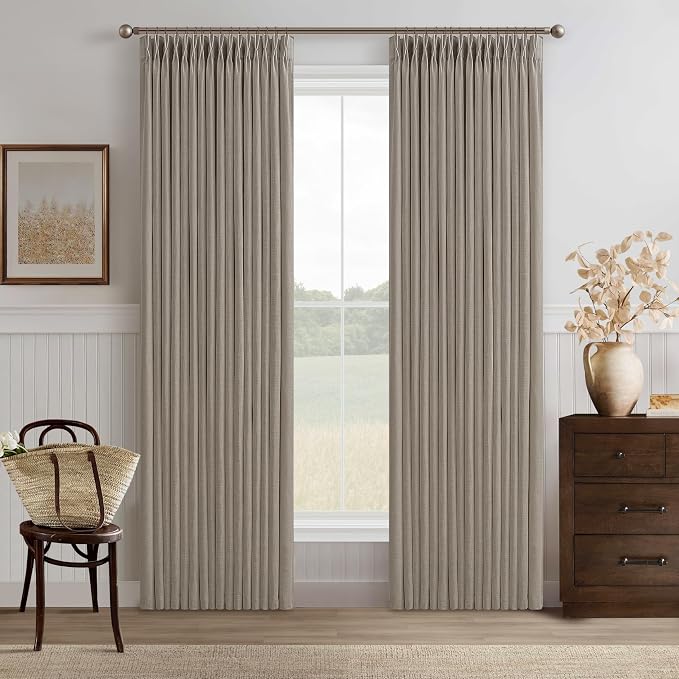 Pinch Pleated Burlywood Birch Semi Sheer Curtains 86 Inches Long 2 Panels | by Twodrapes