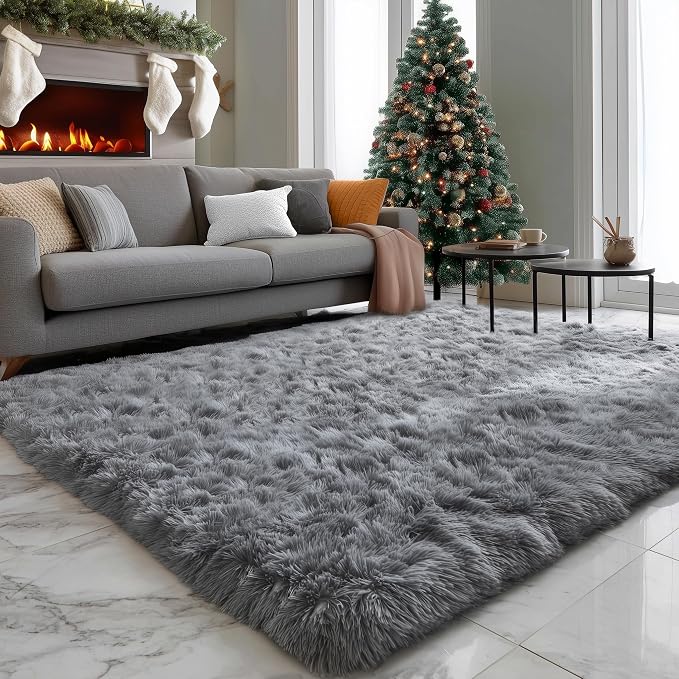Plush Area Rugs for Living Room 6x9 Ft, Ultra Soft Shaggy Grey Rugs Carpets - Image 4