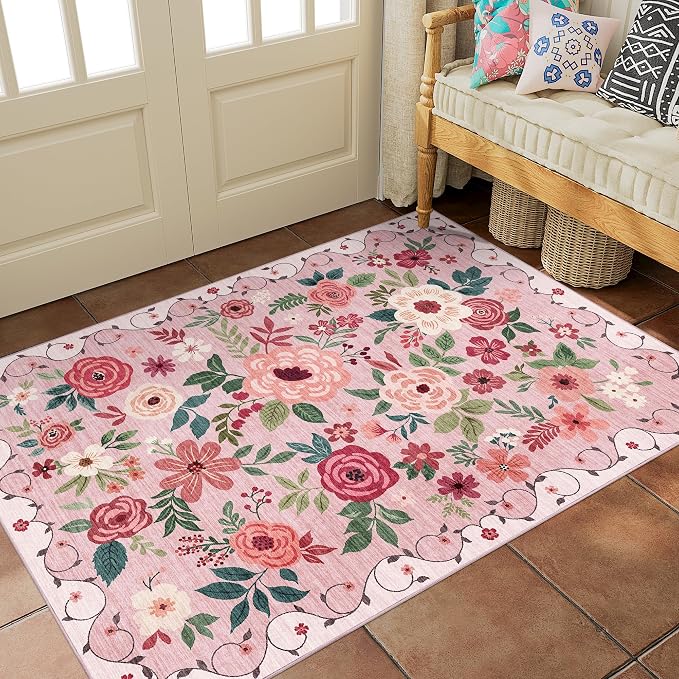 DUKINO 3x5 Area Rug, Floral Washable Rug - Image 7