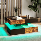 HedoAjim LED Coffee Table for Living Room, Living Room Table 2-Tier Square by HedoAjim