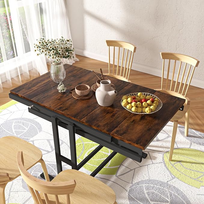 Convertible Dining Table, 2 in 1 Bookshelf to Kitchen Table, Space Saving - Image 9