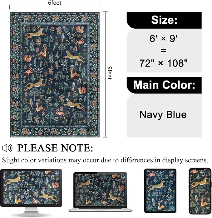DUKINO 6x9 Area Rug, Washable Animal Living Room Rug Non Slip, Low Pile - Image 2
