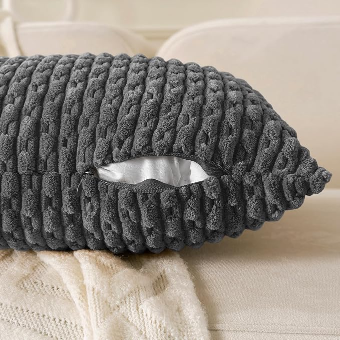 Set of 4 Dark Grey Decorative Throw Pillow Covers 20x20 Inch Corduroy Pillow - Image 4