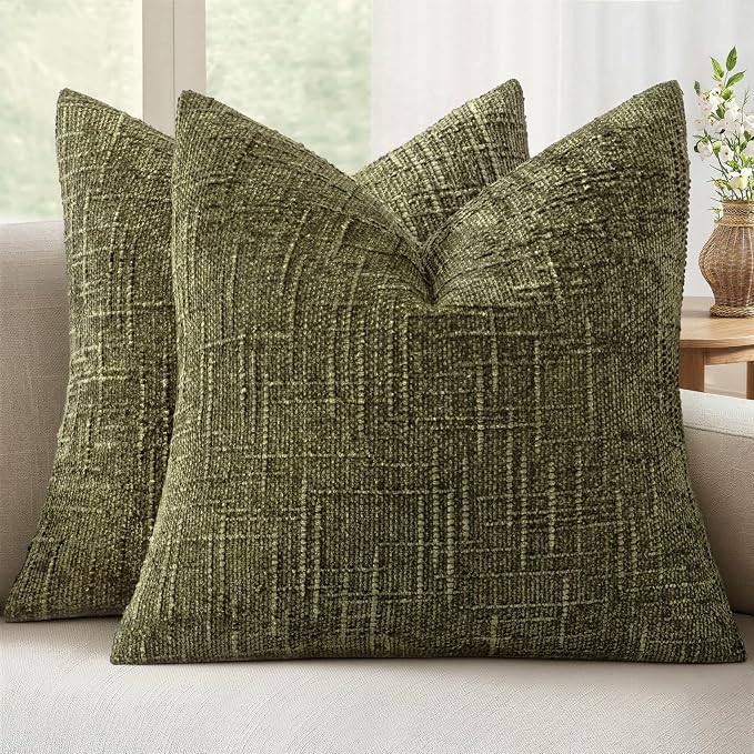 MIULEE Chenille Textured Throw Pillow Covers Olive Green 20x20 Set of 2 | by MIULEE