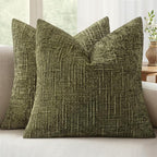 MIULEE Chenille Textured Throw Pillow Covers Olive Green 20x20 Set of 2 | by MIULEE