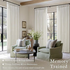 Pleated Linen Cream Light Filter Sheer Boho Curtains 112 Inches Length 50W | - Image 2