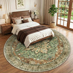 RELEANY Washable Area Rug, Round 10ft, Brick/Brown/Green | Non-Slip, Water - Image 2