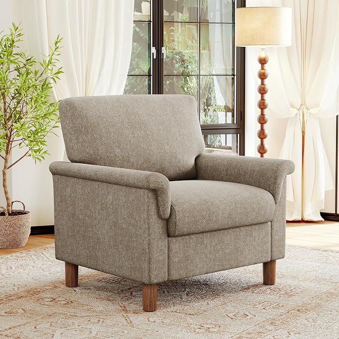 Mid Century Modern Accent Chair, Chenille Comfy Living Room Arm Chairs by ErdoruLiving
