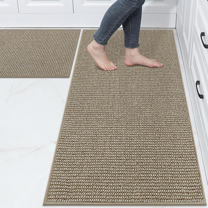 BEQHAUSE Kitchen Rugs and Mats 2PCS Non-Slip, Light Beige | Kitchen Mats by BEQHAUSE
