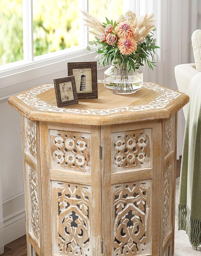 Side Tables– Hand Carved Vintage Boho Folding End Tables - Image 3