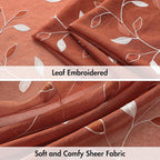 MIULEE Terracotta Sheer Fall Curtains 2 Panels Leaf Patterned, W52 x L63 | - Image 4