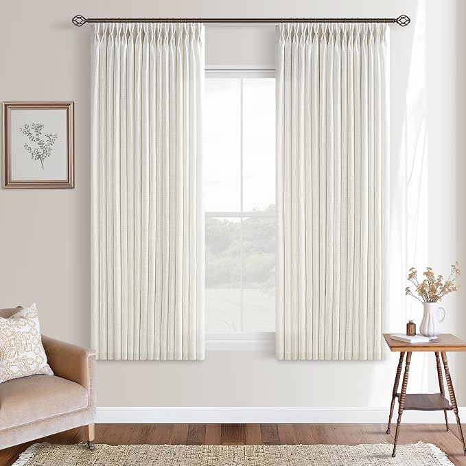Natural Light Filtering Linen Pinch Pleated Kitchen Curtains 63 Inch Length | by Twodrapes