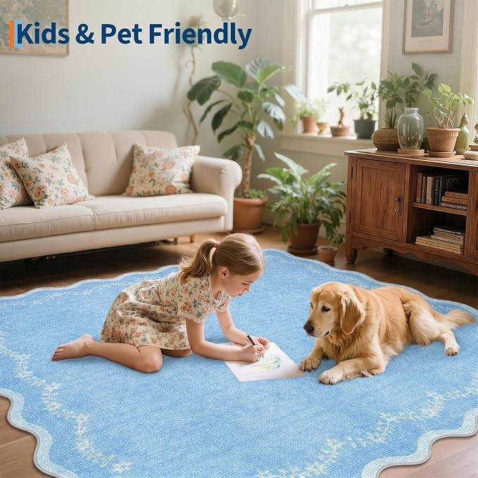 GarveeHome Scalloped Area Rugs 8x10 Large Blue Washable Living Room Rug | Soft - Image 7