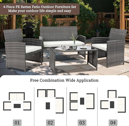 4 Piece Patio Ratten Set Outdoor Furniture Set Wicker Conversation Set - Image 2